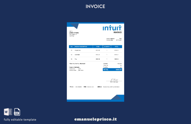Modello di fattura USA Intuit in stile verificato